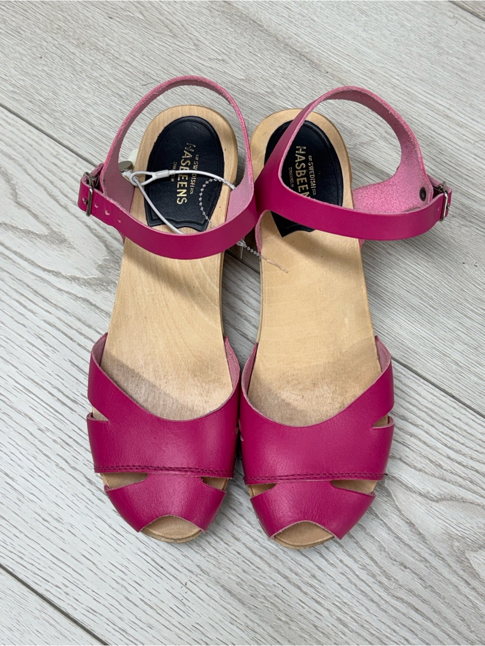 Swedish Hasbeens Mirja Pink Leather Platform Sandals